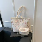 Lady's Large Capacity Cartoon Print Woman's Tote Bags Women's Handbag with Wallet for Summer Shopping - White