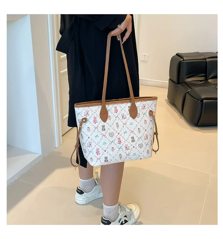 H71cfd5022a024b589c641904533d4f322.webp Lady's Large Capacity Cartoon Print Woman's Tote Bags Women's Handbag with Wallet for Summer Shopping - Camel - Image 1
