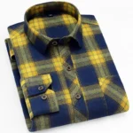 New Fashion Plaid Shirt Long Sleeve Shirt for Men-Yellow / XL