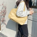 Women Custom Logo Office Laptop Briefcase Travel Work Handbag Multi-Functional Shopping Tote Bag with Front Pocket - Yellow